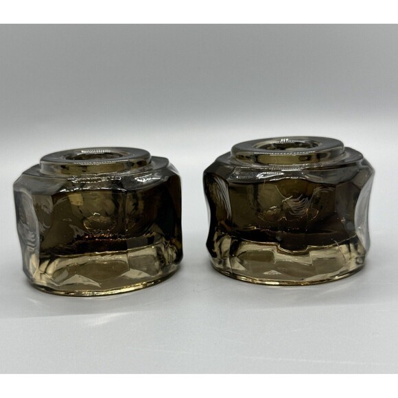 Vtg Fostoria Amber Brown Glass Taper Candle Stick Holder 2" Stackable Depression - Picture 10 of 11